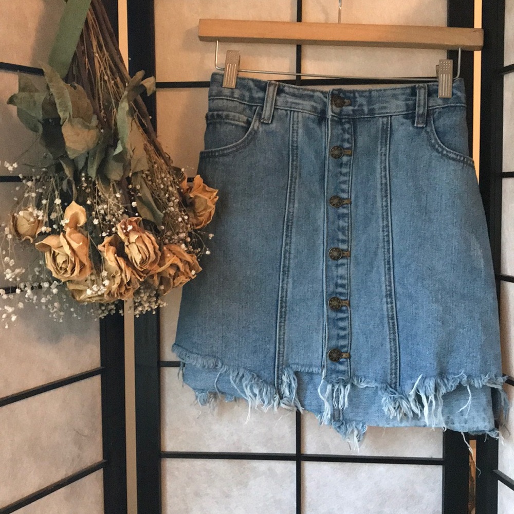 Midi Jean Skirt with Button Detail